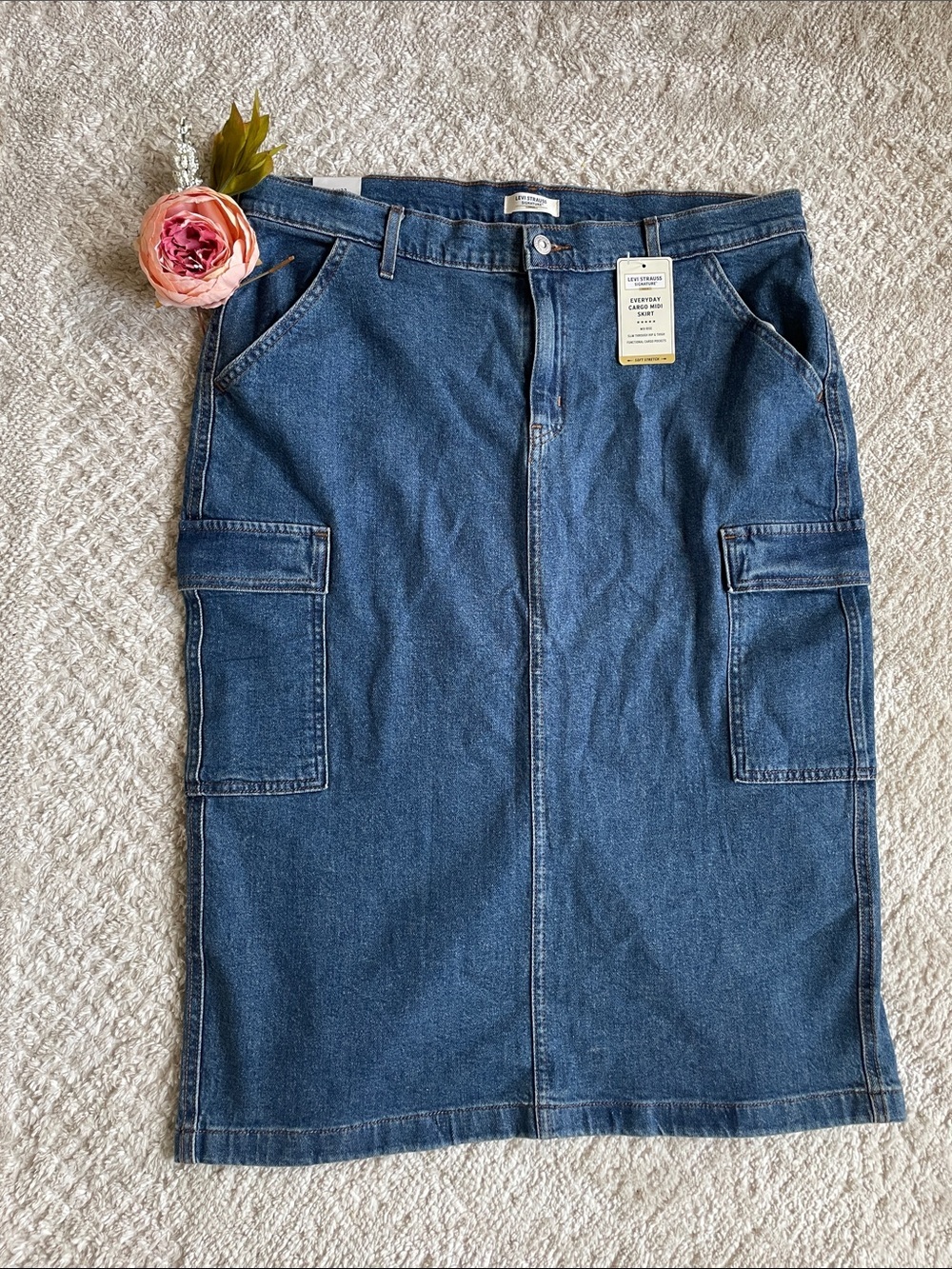 NEW Levi's Strauss Signature Everyday Cargo Midi Blue Denim Jean Skirt